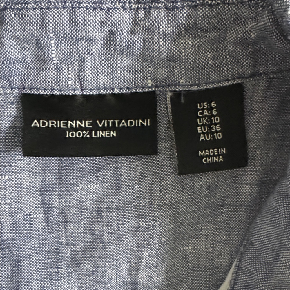 ADRIENNE VITTADINI DRESS 100% LINEN BLUE CHAMBRAY SLEEVELESS COLLAR SZ 6 - Picture 5 of 12